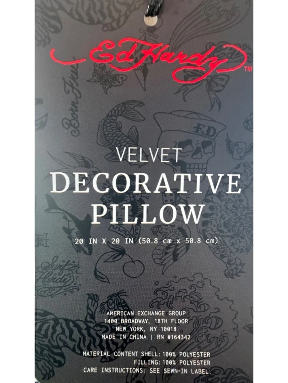 Ed Hardy Velvet Decorative Pillow 20x20 Cream Black Panther Floral Design